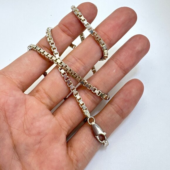 VTG Sterling Silver 925 Box Link Chain Necklace Lobster Clasp Size 17.5" Length - Picture 7 of 10